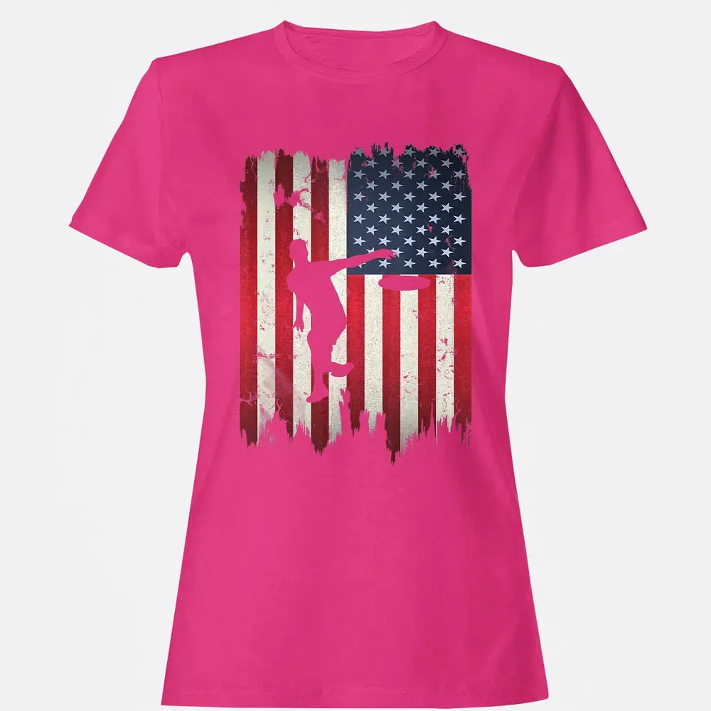 Ultimate Frisbee Disc Golf USA American Flag 4th of July Women's T-shirt - 6