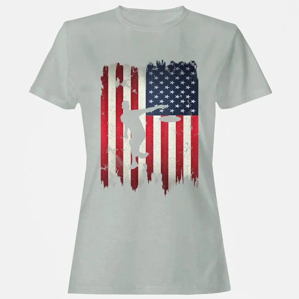 Ultimate Frisbee Disc Golf USA American Flag 4th of July Women's T-shirt - 2