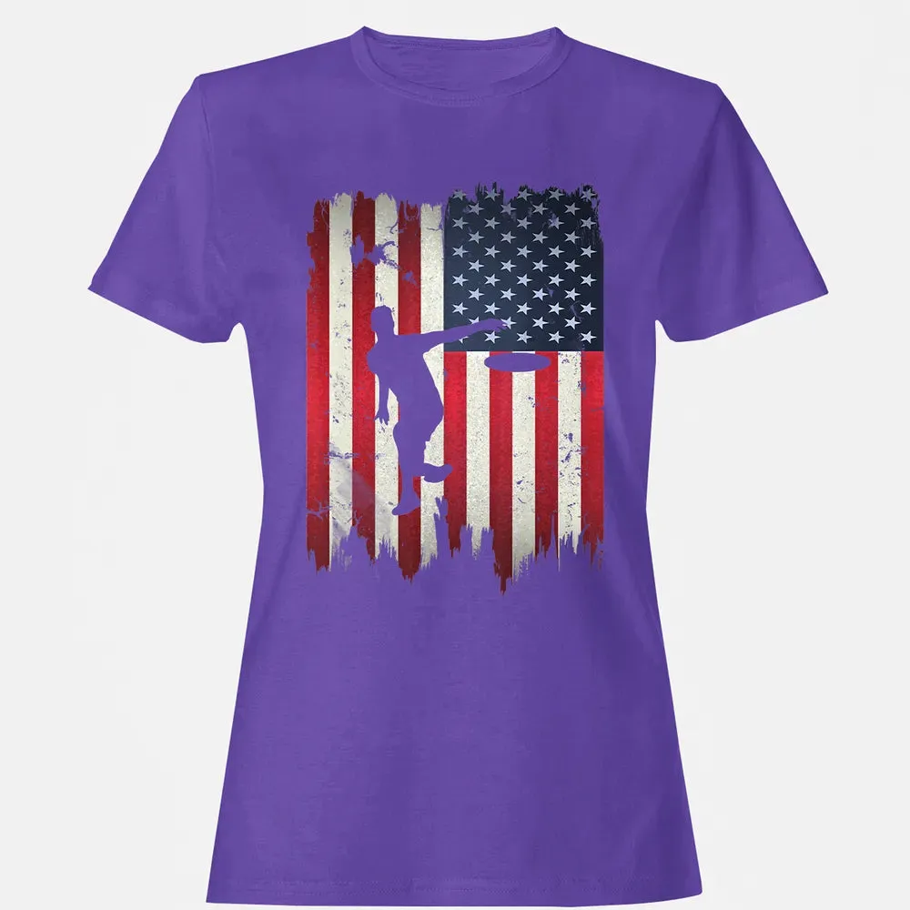 Ultimate Frisbee Disc Golf USA American Flag 4th of July Women's T-shirt - 12
