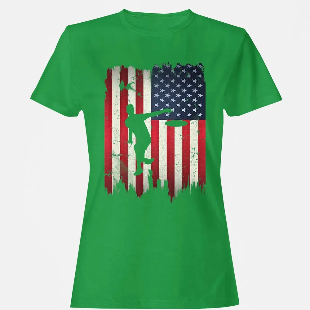 Ultimate Frisbee Disc Golf USA American Flag 4th of July Women's T-shirt - 7