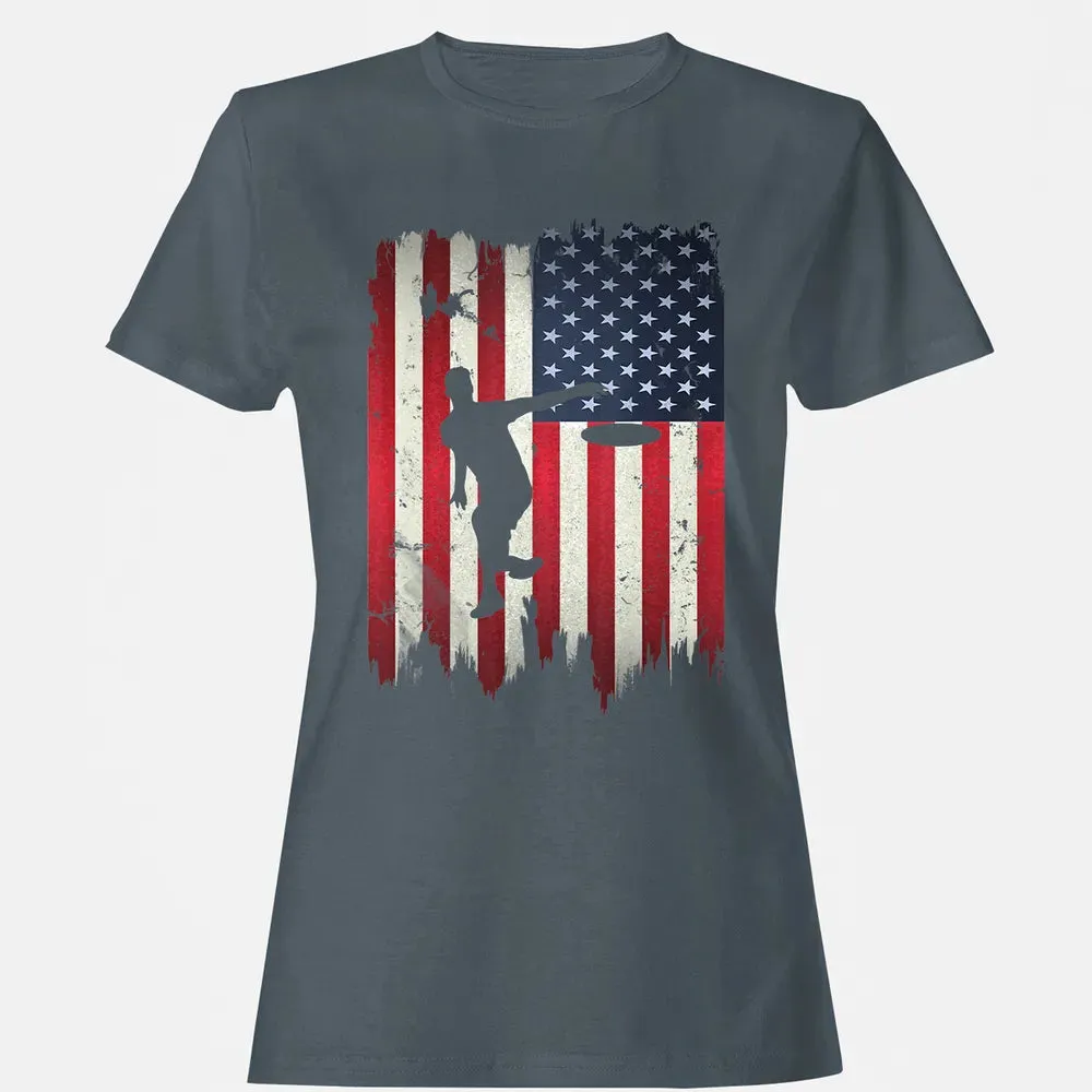 Ultimate Frisbee Disc Golf USA American Flag 4th of July Women's T-shirt - 3