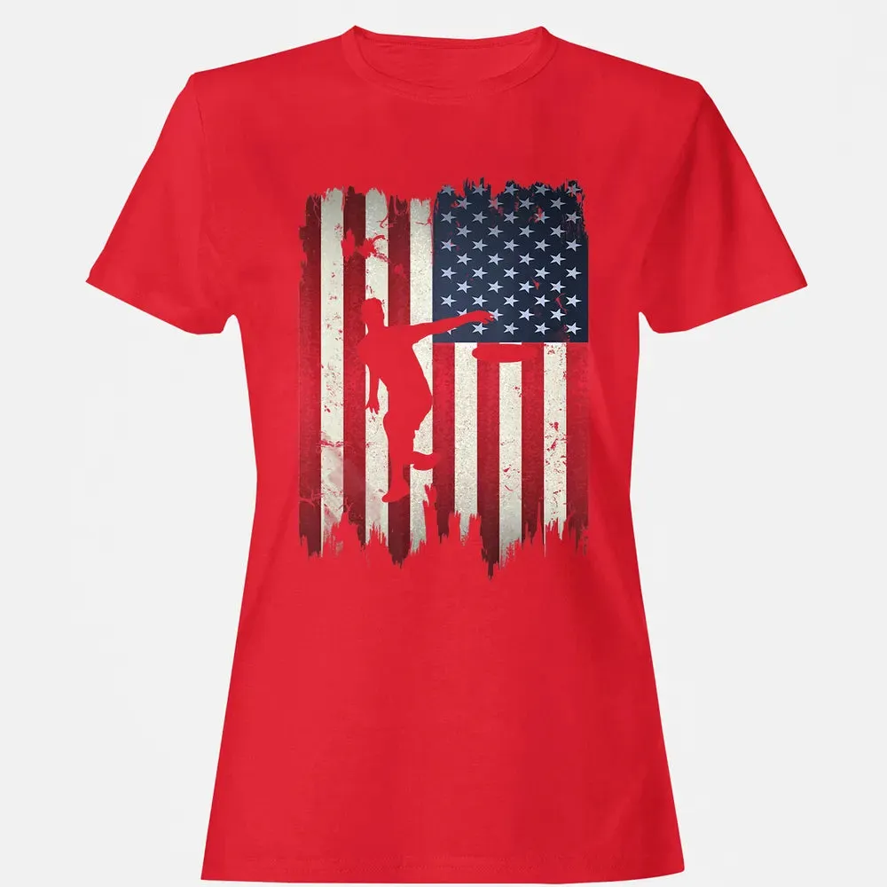 Ultimate Frisbee Disc Golf USA American Flag 4th of July Women's T-shirt - 13