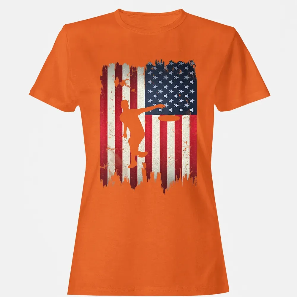Ultimate Frisbee Disc Golf USA American Flag 4th of July Women's T-shirt - 11