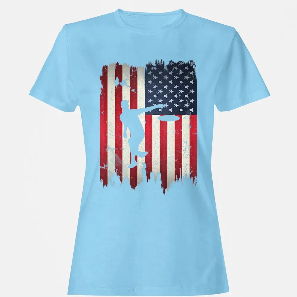 Ultimate Frisbee Disc Golf USA American Flag 4th of July Women's T-shirt - 8