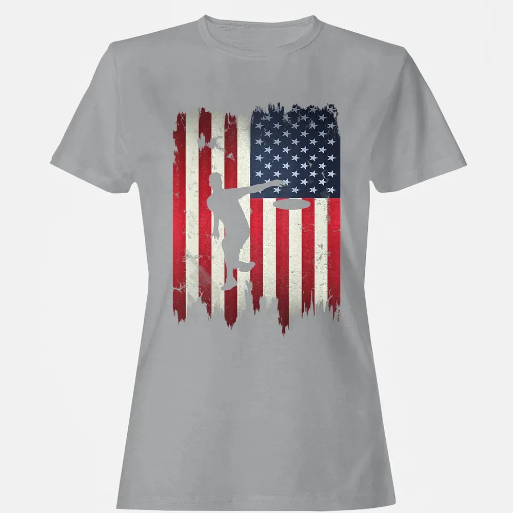 Ultimate Frisbee Disc Golf USA American Flag 4th of July Women's T-shirt - 15