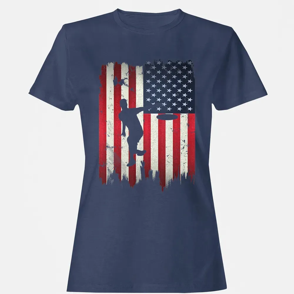 Ultimate Frisbee Disc Golf USA American Flag 4th of July Women's T-shirt - 10