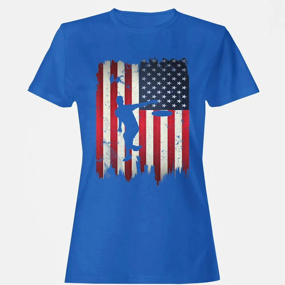 Ultimate Frisbee Disc Golf USA American Flag 4th of July Women's T-shirt - 14