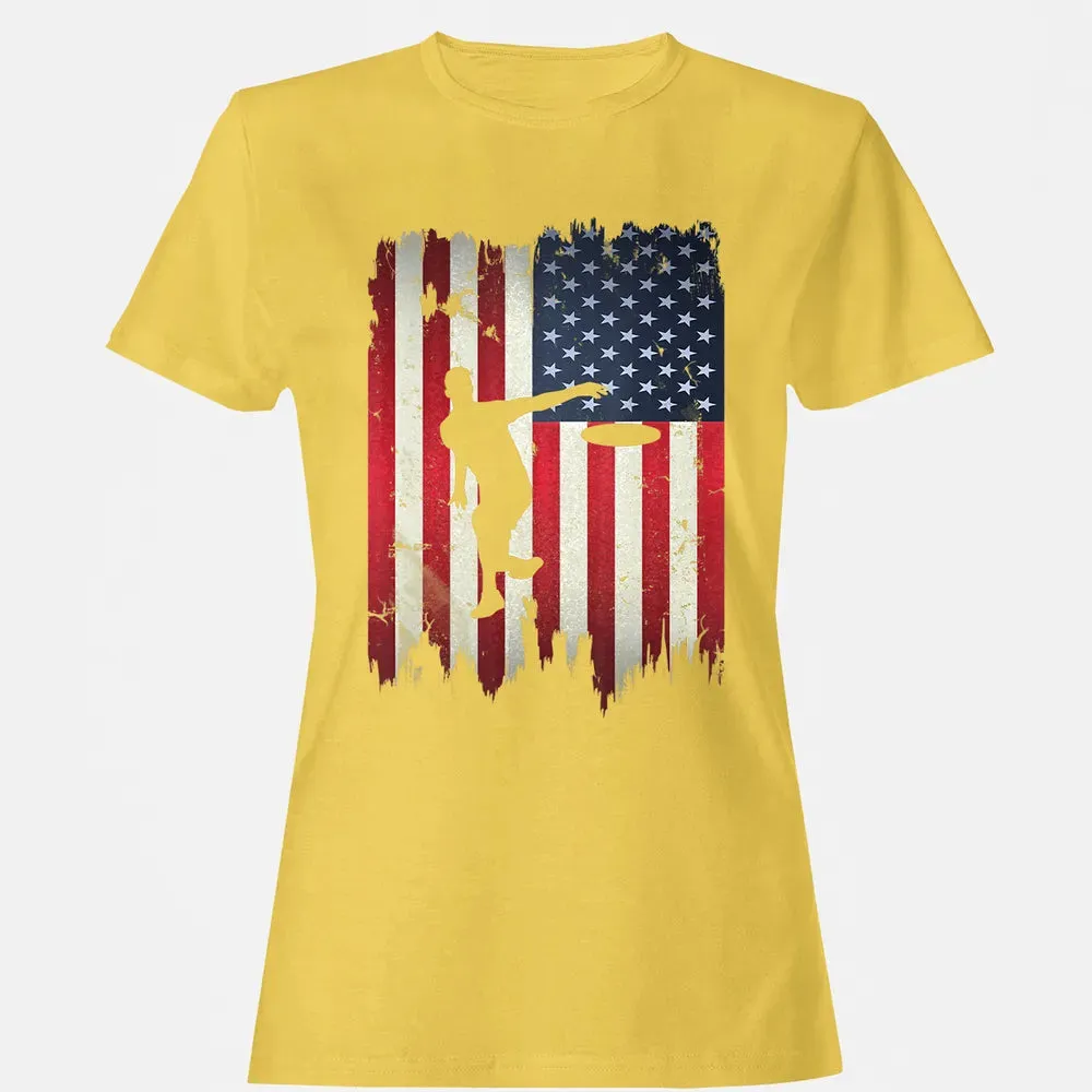 Ultimate Frisbee Disc Golf USA American Flag 4th of July Women's T-shirt - 4