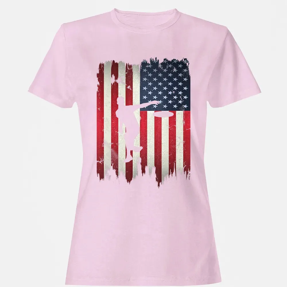 Ultimate Frisbee Disc Golf USA American Flag 4th of July Women's T-shirt - 9