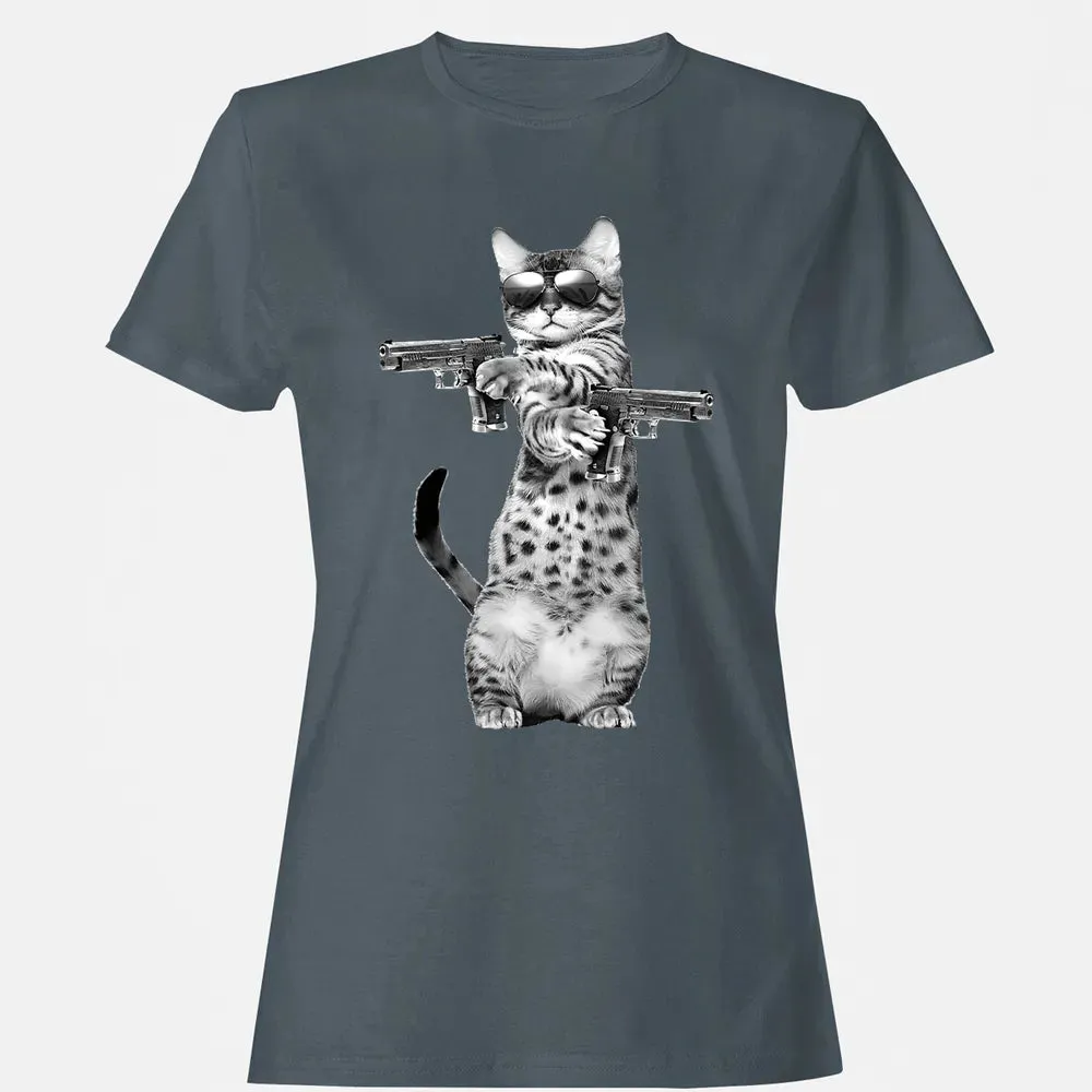 Kitty With Gun Funny Cat Women's T-shirt - 3