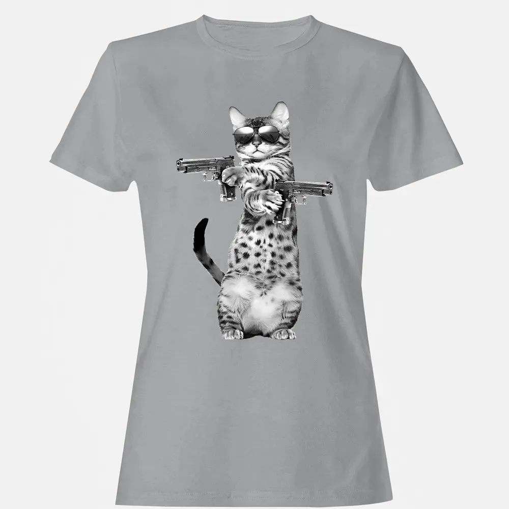 Kitty With Gun Funny Cat Women's T-shirt - 15