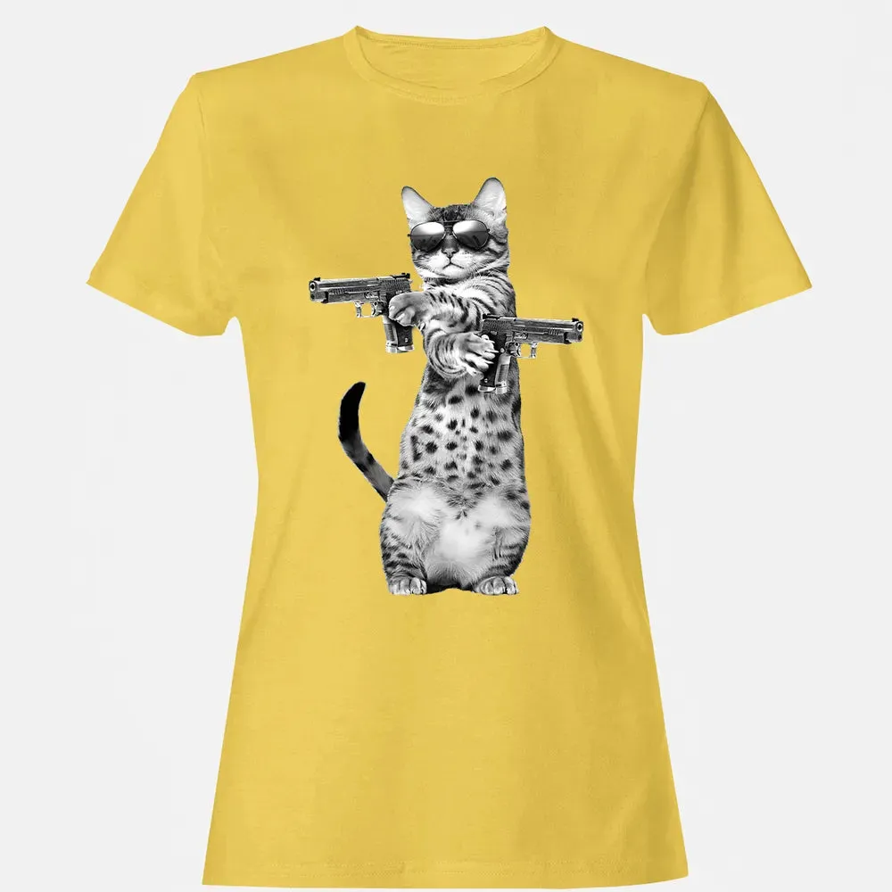 Kitty With Gun Funny Cat Women's T-shirt - 4