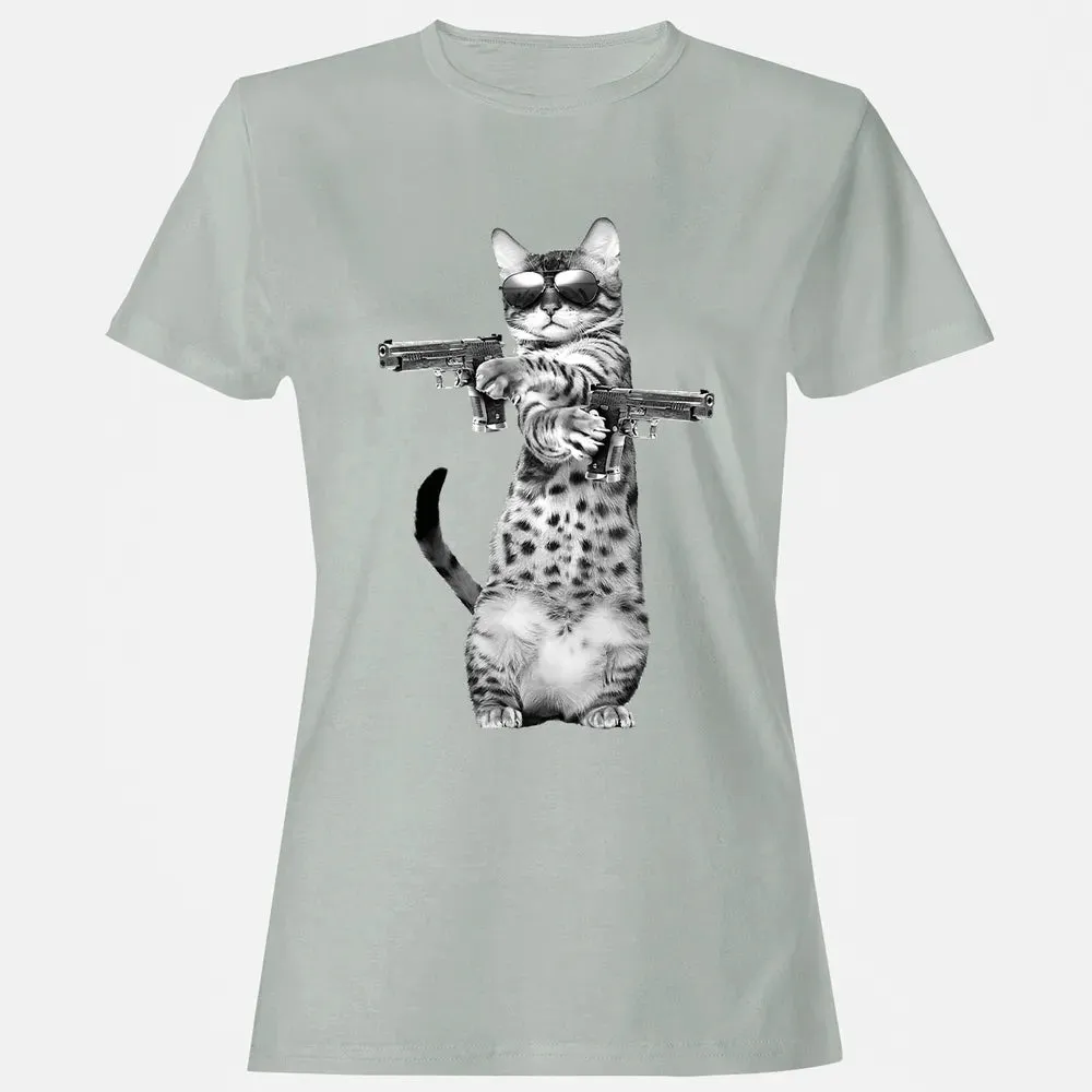 Kitty With Gun Funny Cat Women's T-shirt - 2