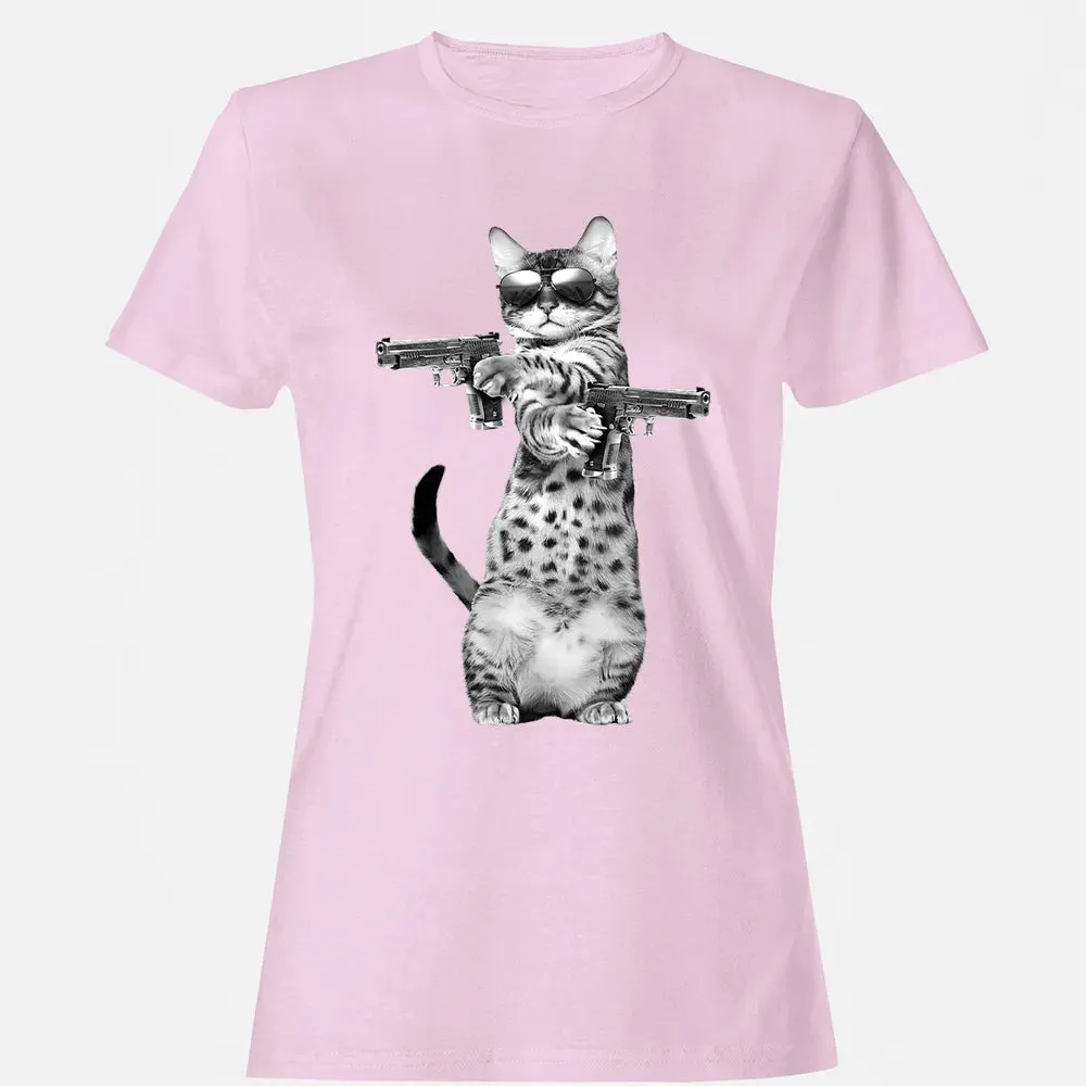 Kitty With Gun Funny Cat Women's T-shirt - 9