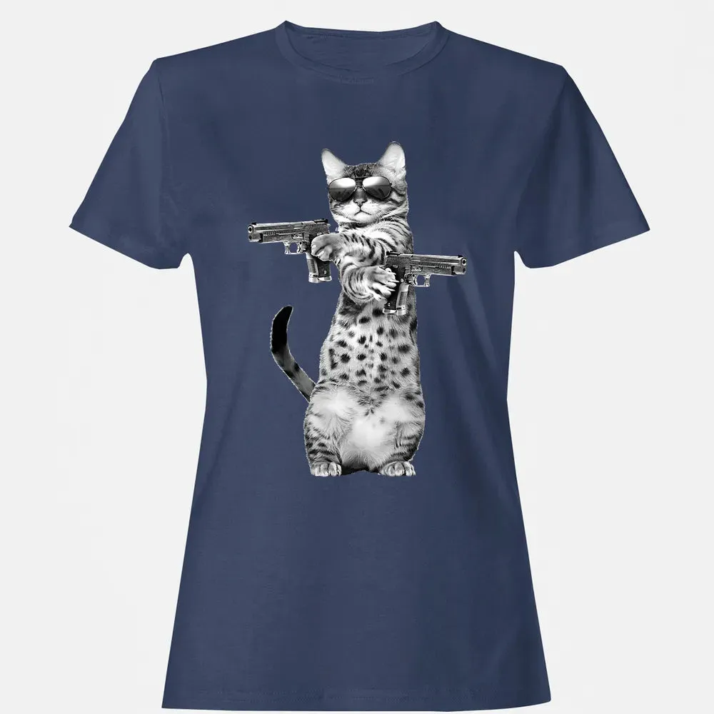 Kitty With Gun Funny Cat Women's T-shirt - 10