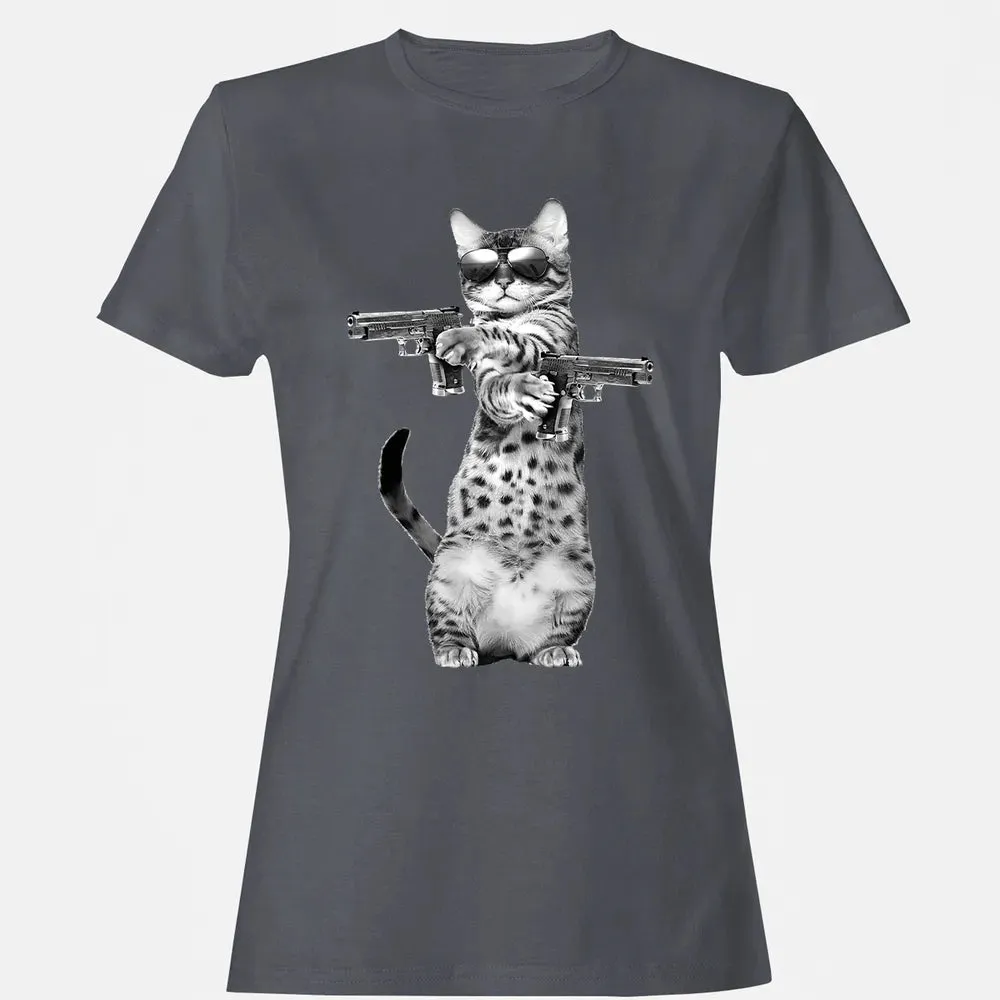 Kitty With Gun Funny Cat Women's T-shirt - 5