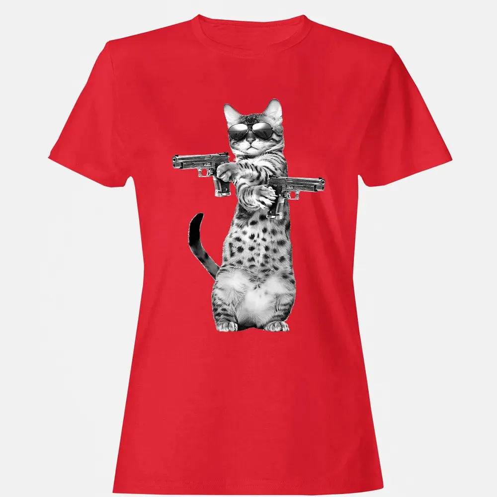 Kitty With Gun Funny Cat Women's T-shirt - 13