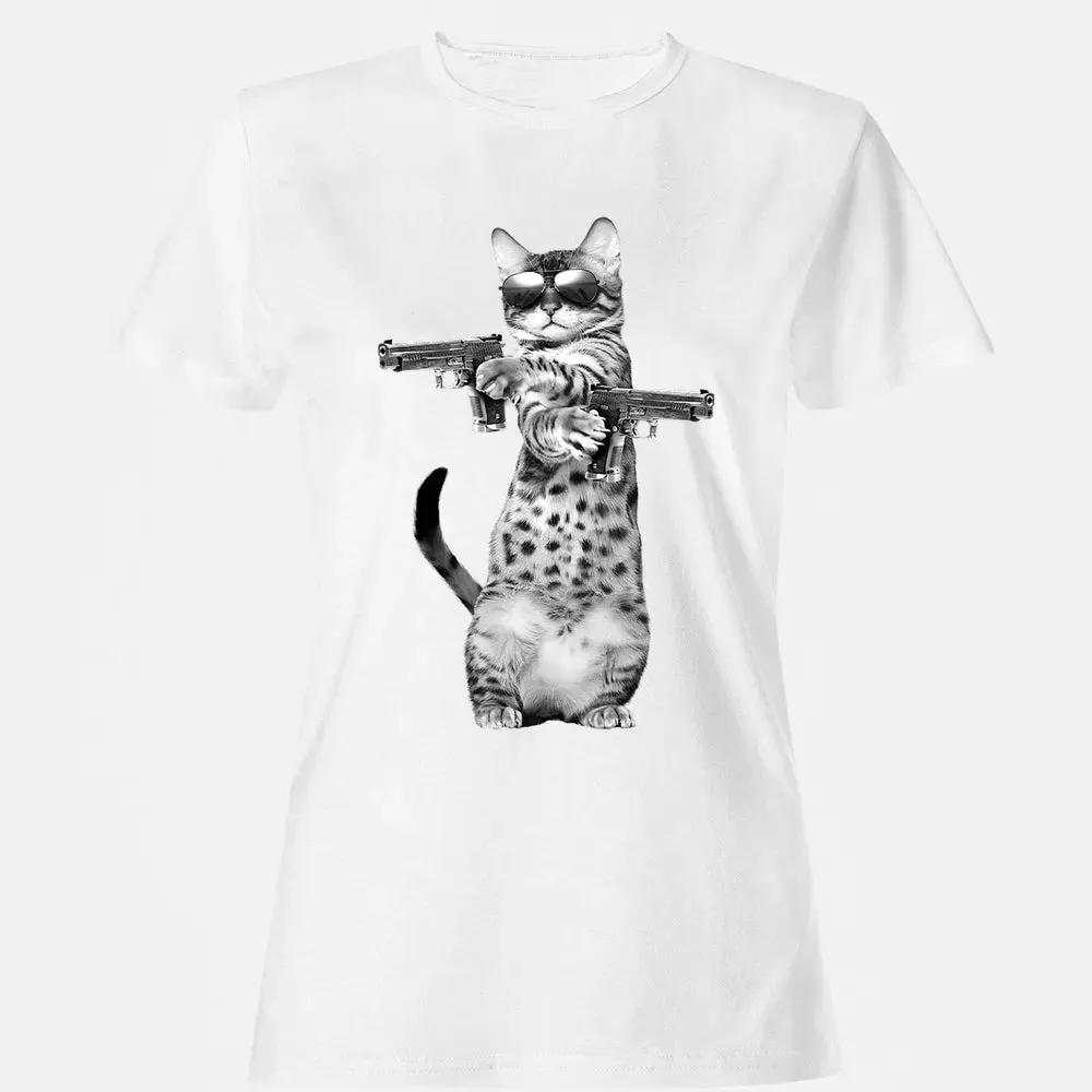 Kitty With Gun Funny Cat Women's T-shirt - 16