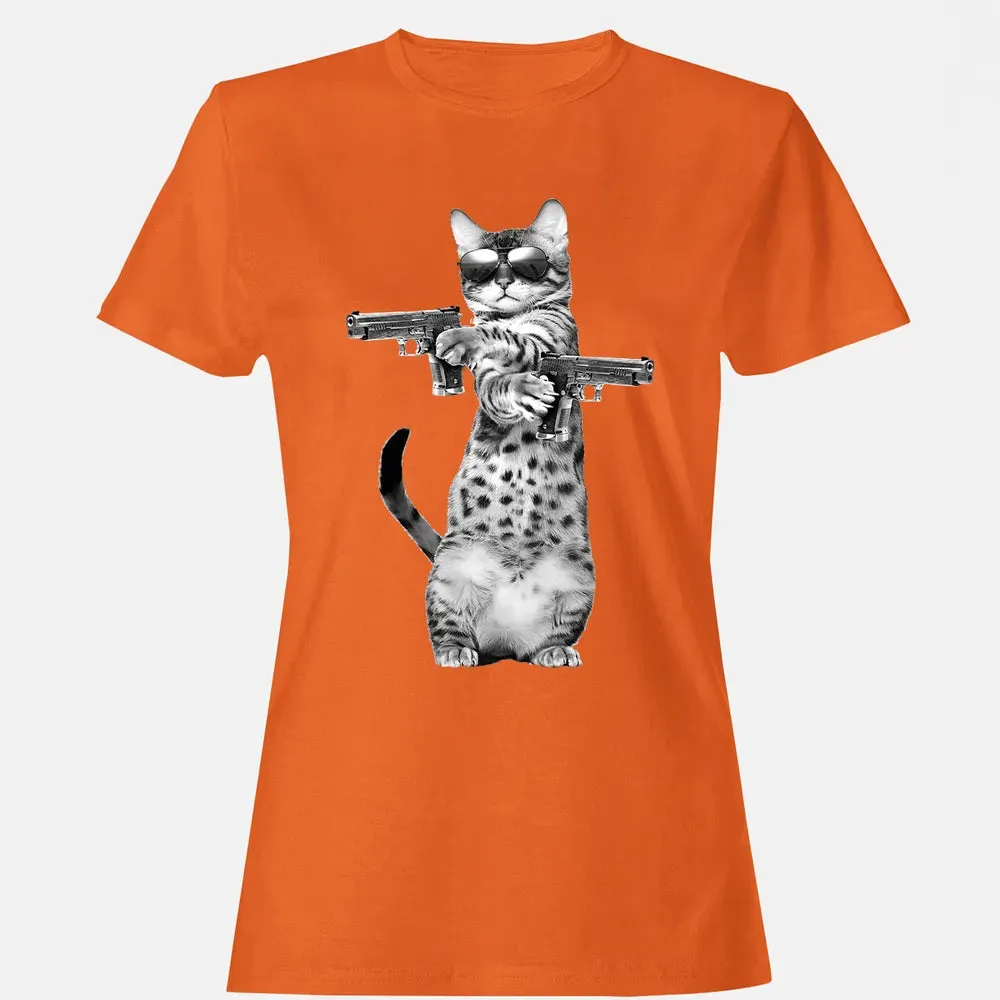 Kitty With Gun Funny Cat Women's T-shirt - 11