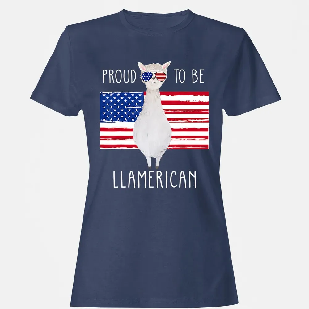 Funny Llama Proud To Be Llamerican 4th of July Women Girls Women's T-shirt - 10