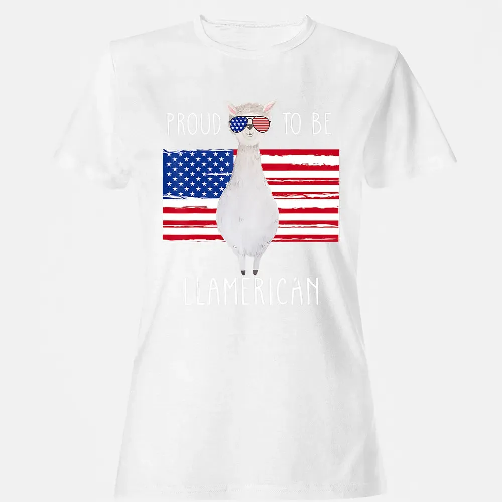 Funny Llama Proud To Be Llamerican 4th of July Women Girls Women's T-shirt - 16