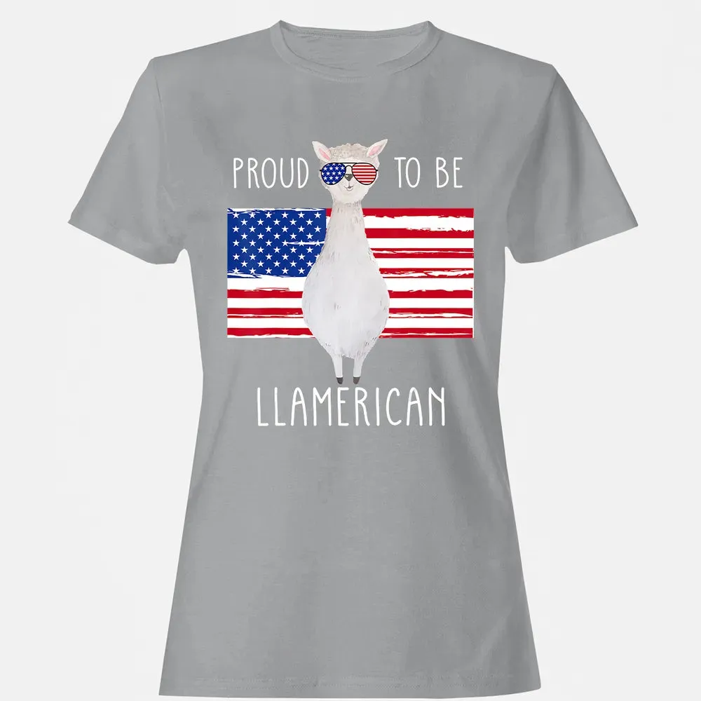 Funny Llama Proud To Be Llamerican 4th of July Women Girls Women's T-shirt - 15