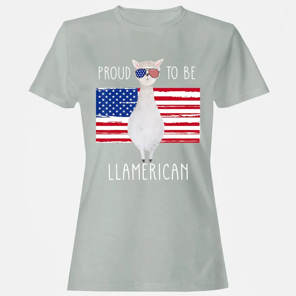 Funny Llama Proud To Be Llamerican 4th of July Women Girls Women's T-shirt - 2