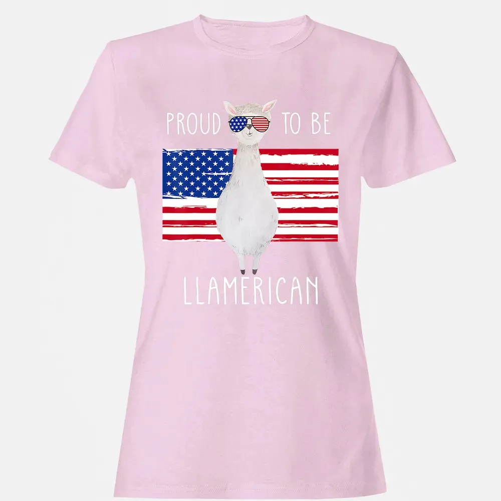 Funny Llama Proud To Be Llamerican 4th of July Women Girls Women's T-shirt - 9