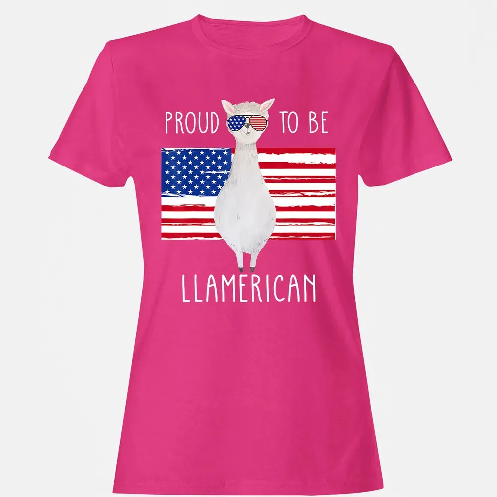 Funny Llama Proud To Be Llamerican 4th of July Women Girls Women's T-shirt - 6