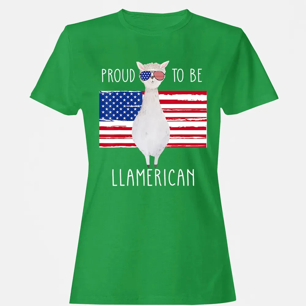 Funny Llama Proud To Be Llamerican 4th of July Women Girls Women's T-shirt - 7