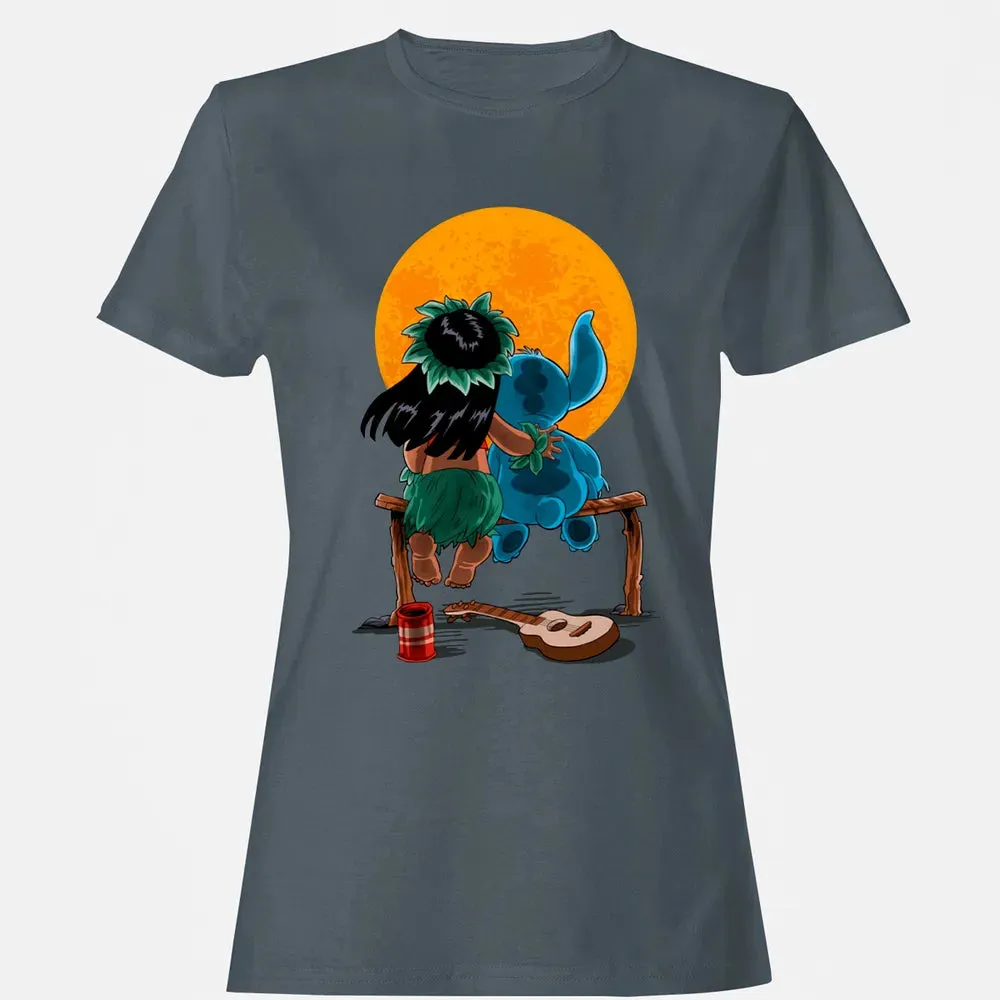 Alien And Girl Gazing At The Moon Women's T-shirt - 3