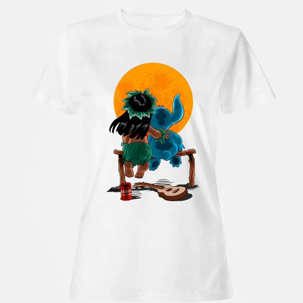 Alien And Girl Gazing At The Moon Women's T-shirt - 16