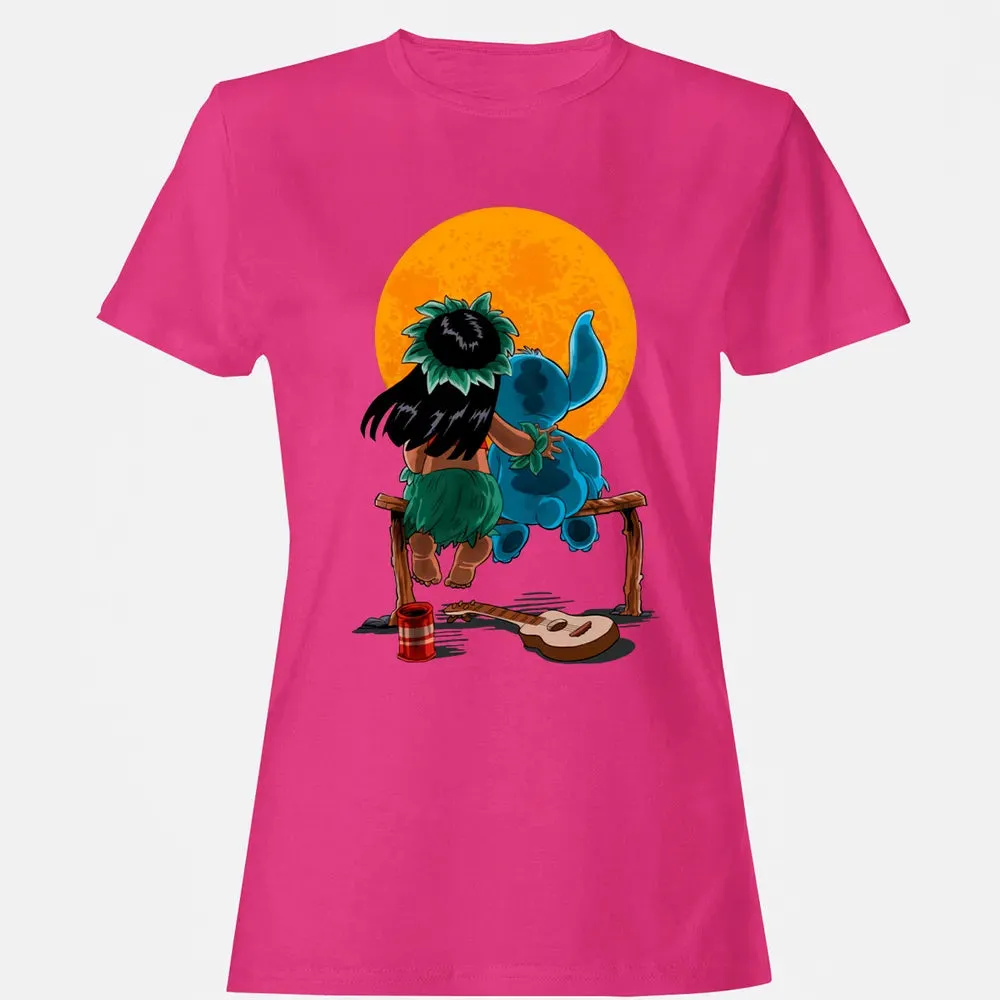 Alien And Girl Gazing At The Moon Women's T-shirt - 6