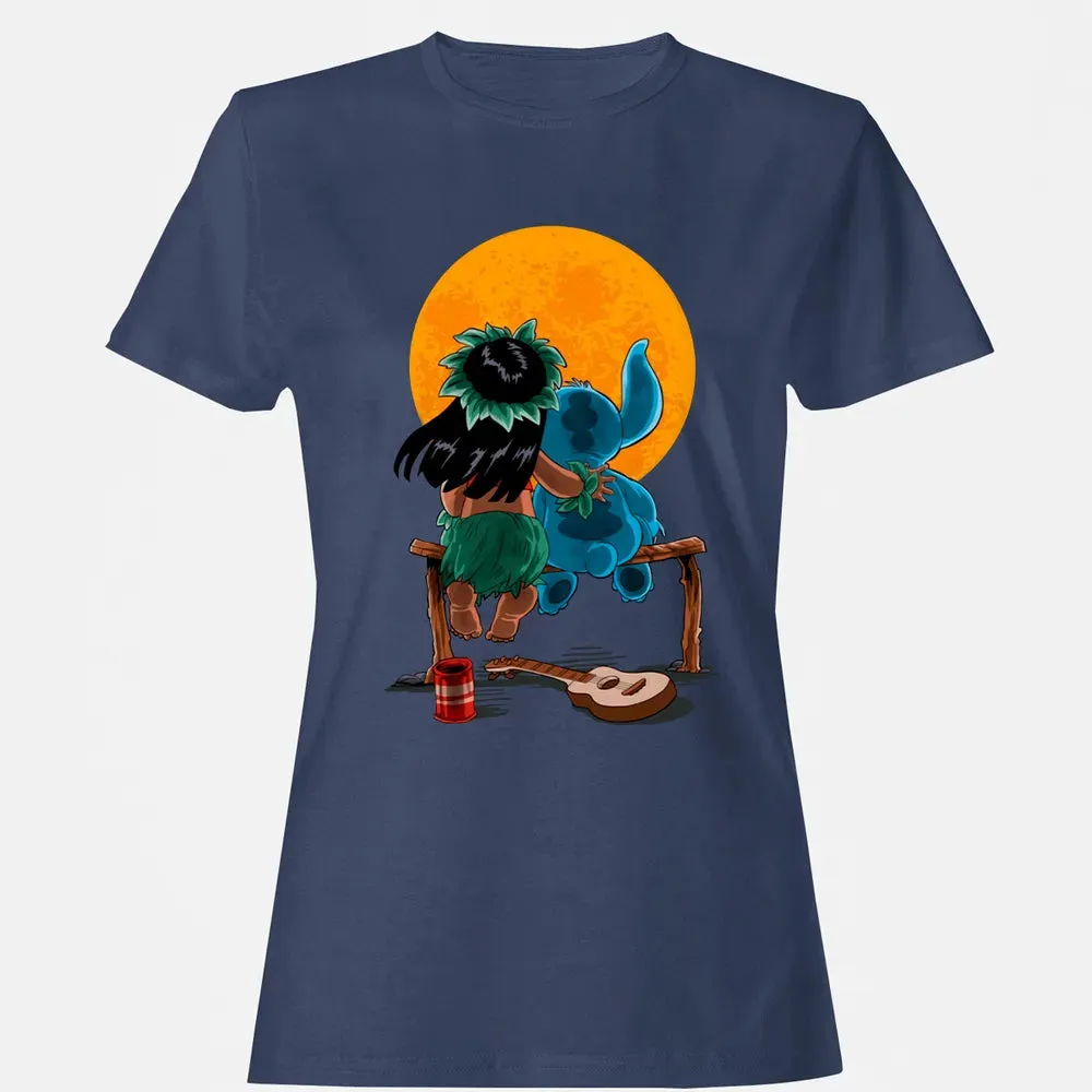 Alien And Girl Gazing At The Moon Women's T-shirt - 10