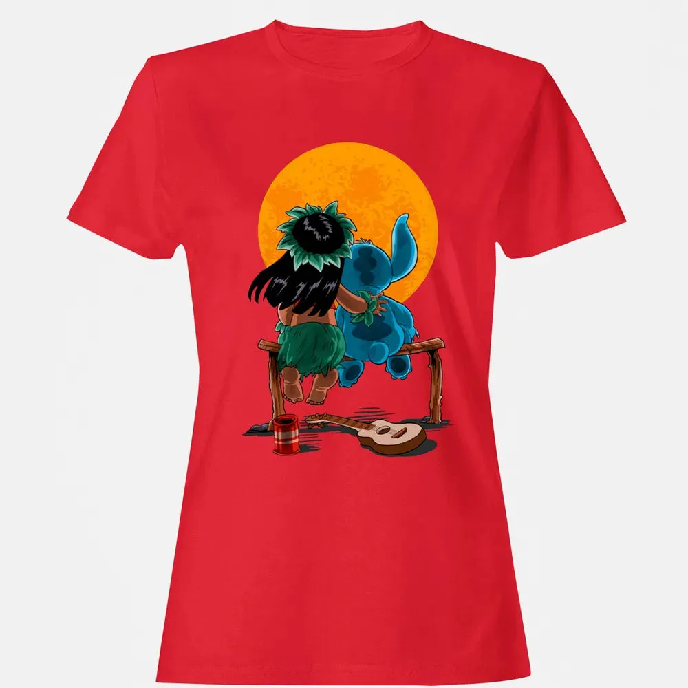 Alien And Girl Gazing At The Moon Women's T-shirt - 13