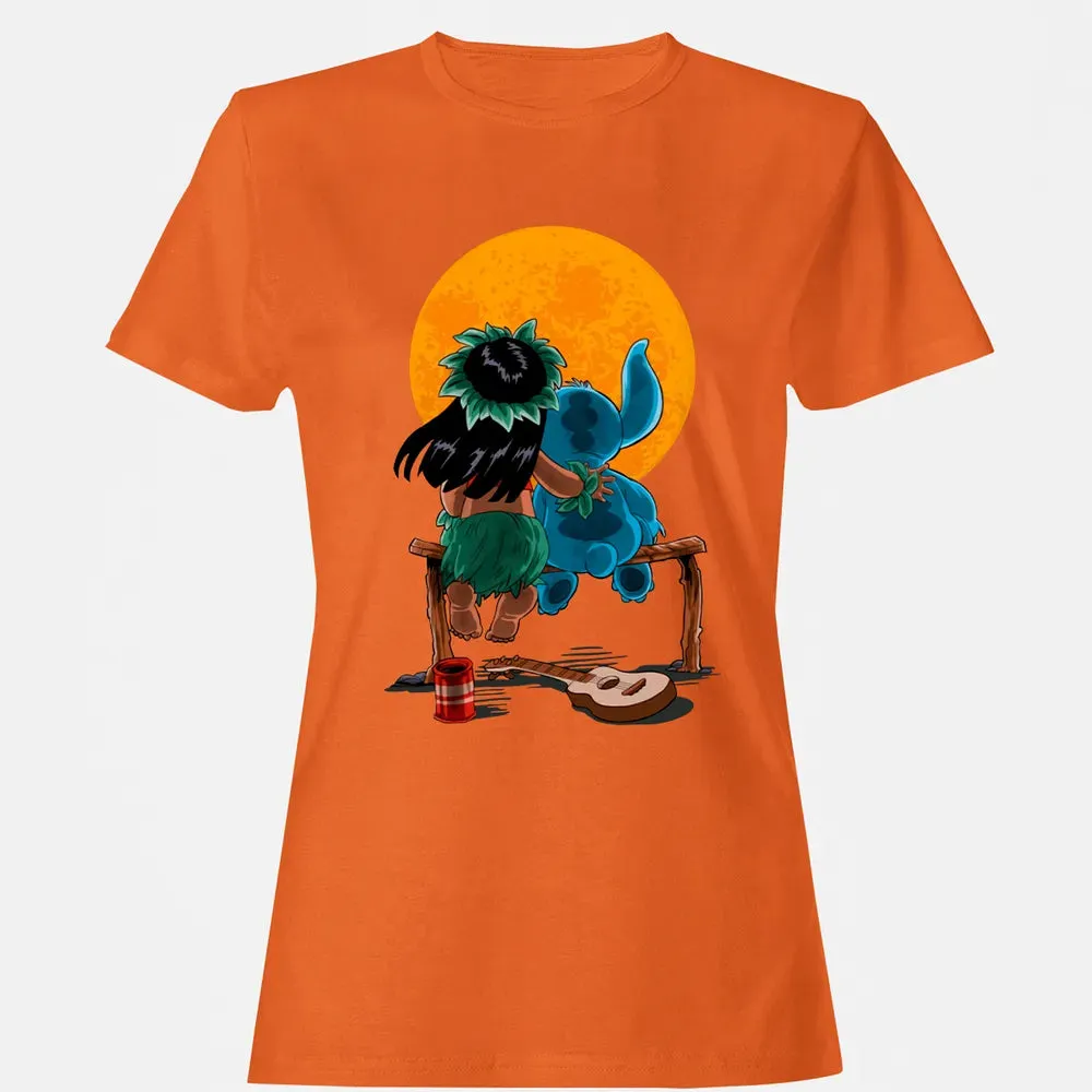 Alien And Girl Gazing At The Moon Women's T-shirt - 11