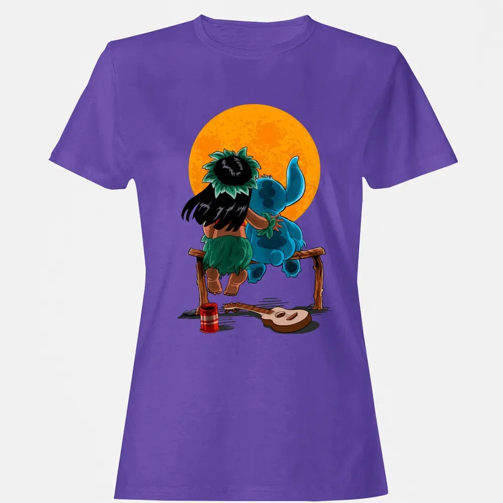 Alien And Girl Gazing At The Moon Women's T-shirt - 12