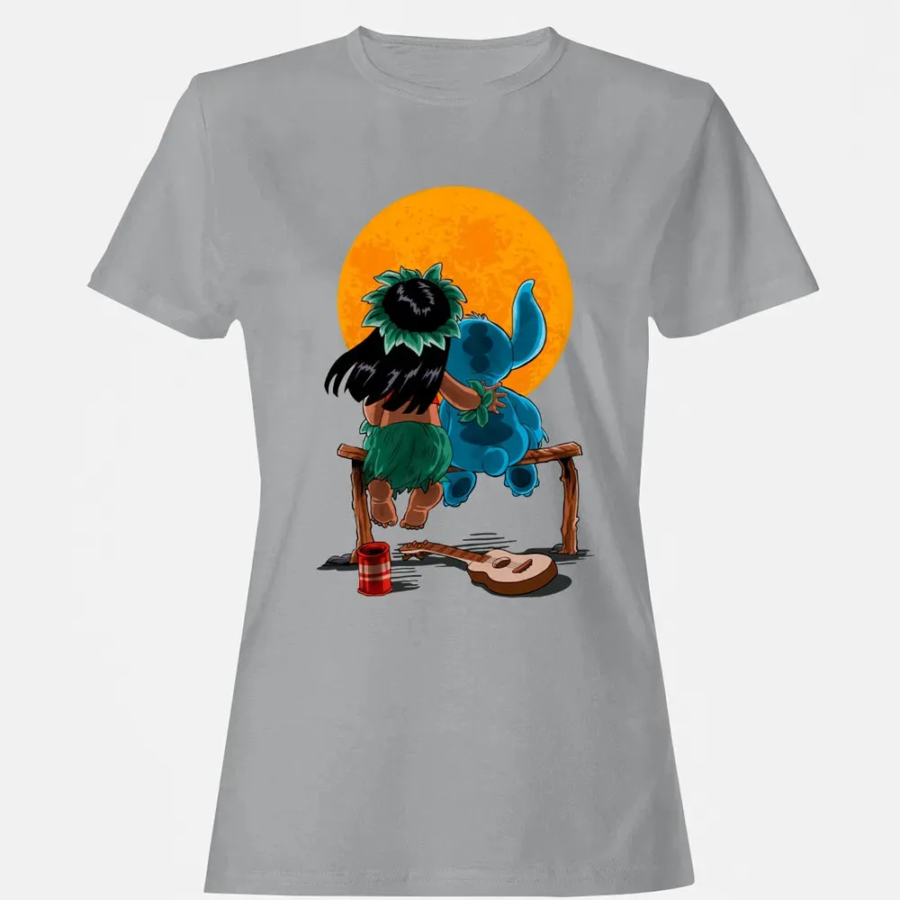 Alien And Girl Gazing At The Moon Women's T-shirt - 15