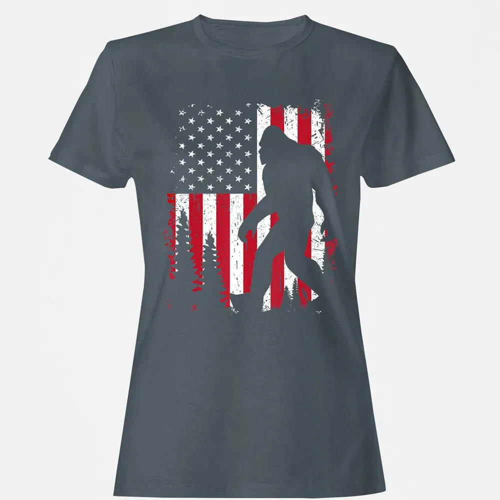 Bigfoot 4th of July American USA Flag Patriotic Kids Women's T-shirt - 3