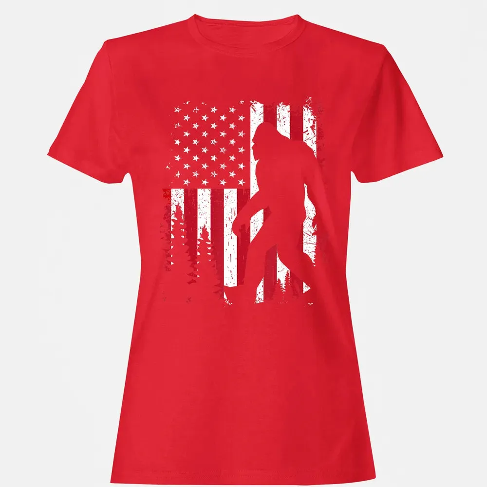 Bigfoot 4th of July American USA Flag Patriotic Kids Women's T-shirt - 13