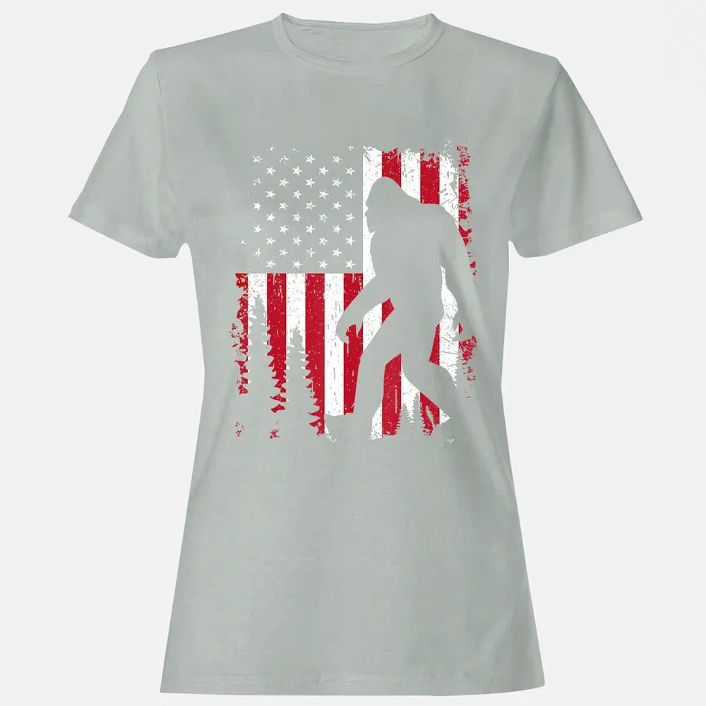 Bigfoot 4th of July American USA Flag Patriotic Kids Women's T-shirt - 2