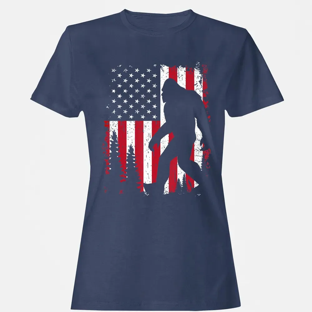 Bigfoot 4th of July American USA Flag Patriotic Kids Women's T-shirt - 10