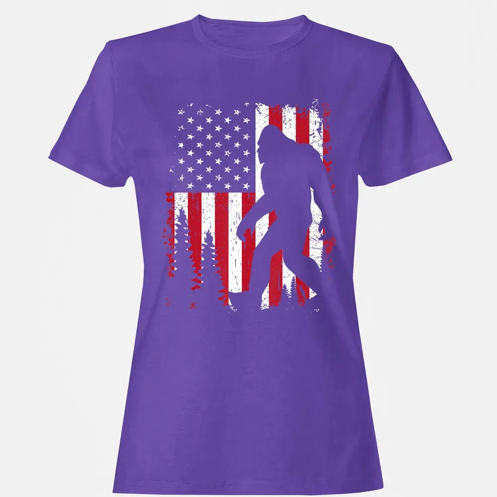 Bigfoot 4th of July American USA Flag Patriotic Kids Women's T-shirt - 12