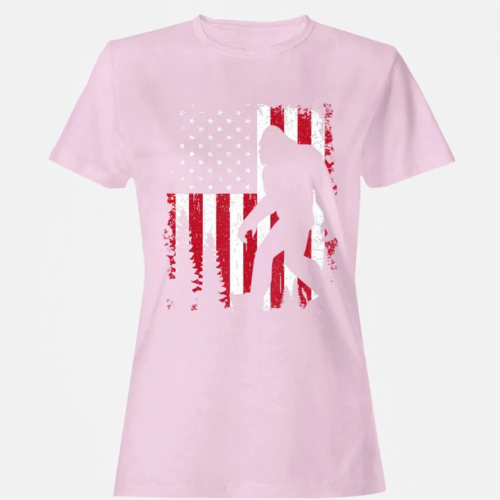Bigfoot 4th of July American USA Flag Patriotic Kids Women's T-shirt - 9