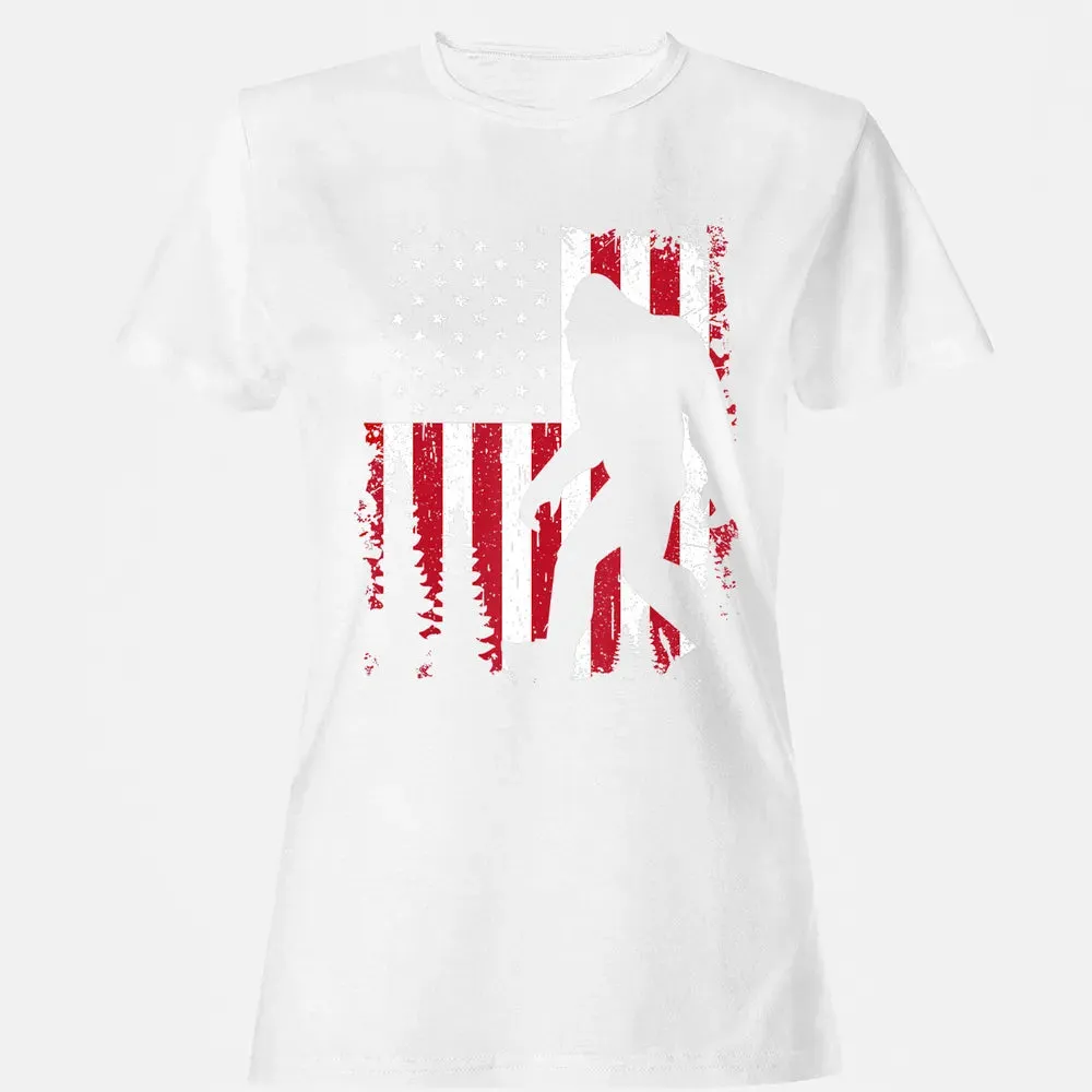 Bigfoot 4th of July American USA Flag Patriotic Kids Women's T-shirt - 16