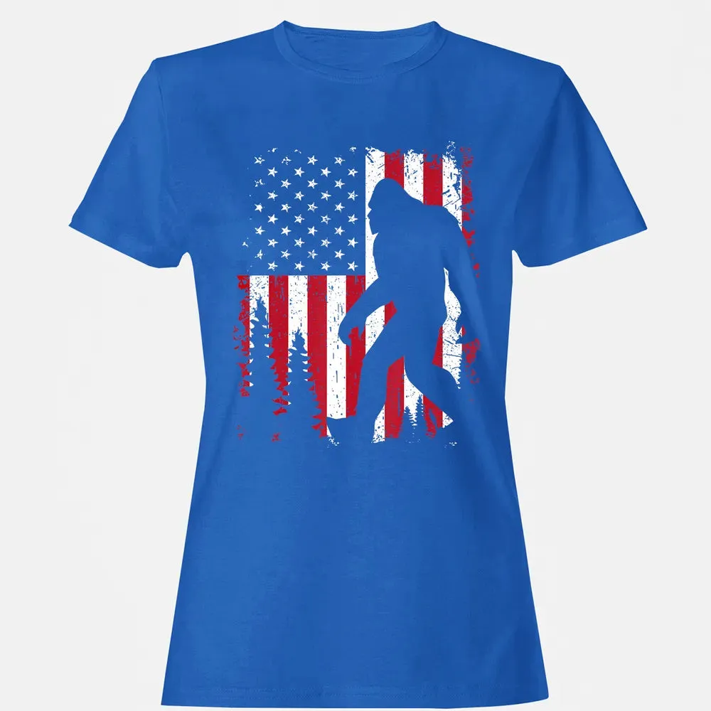 Bigfoot 4th of July American USA Flag Patriotic Kids Women's T-shirt - 14