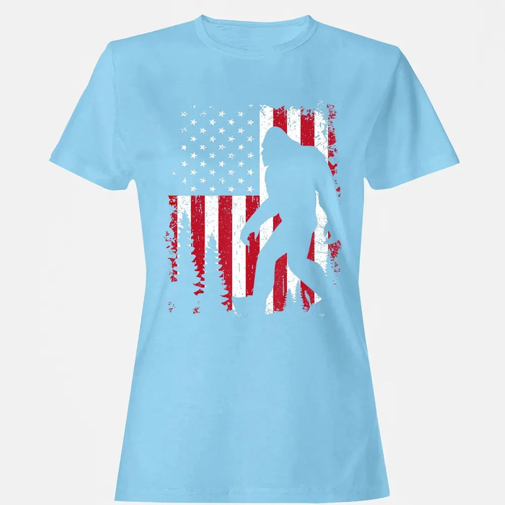 Bigfoot 4th of July American USA Flag Patriotic Kids Women's T-shirt - 8