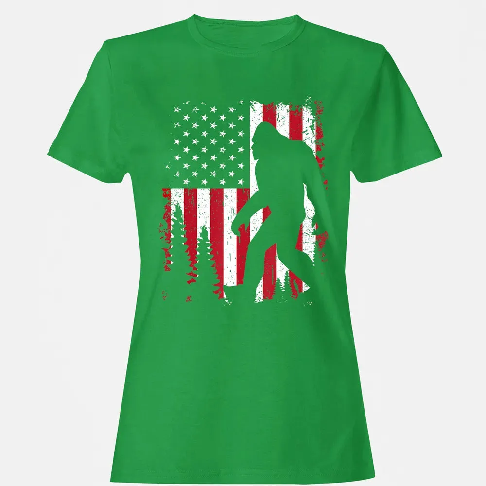 Bigfoot 4th of July American USA Flag Patriotic Kids Women's T-shirt - 7