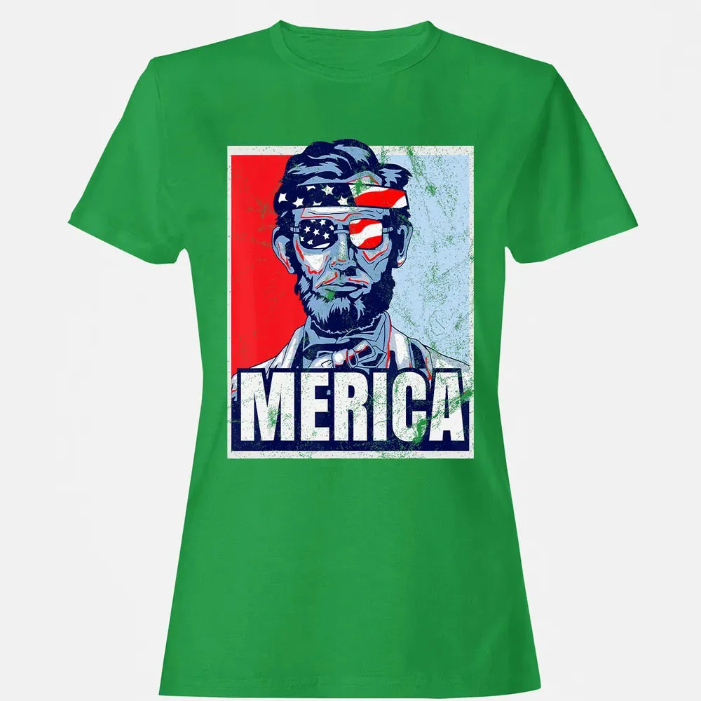 Abraham Lincoln  4th Of July  Merica USA Flag Gift Women's T-shirt - 7