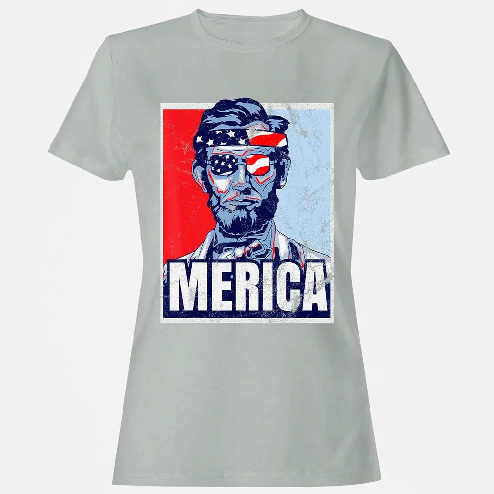 Abraham Lincoln  4th Of July  Merica USA Flag Gift Women's T-shirt - 2
